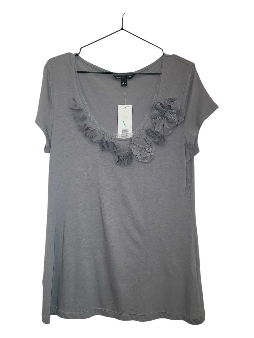 Banana Republic Women's Gray Ruffle Scoop Neck Top